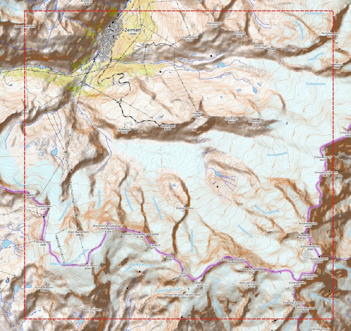 Relief "Oak" Monte Rosa Überschreitung