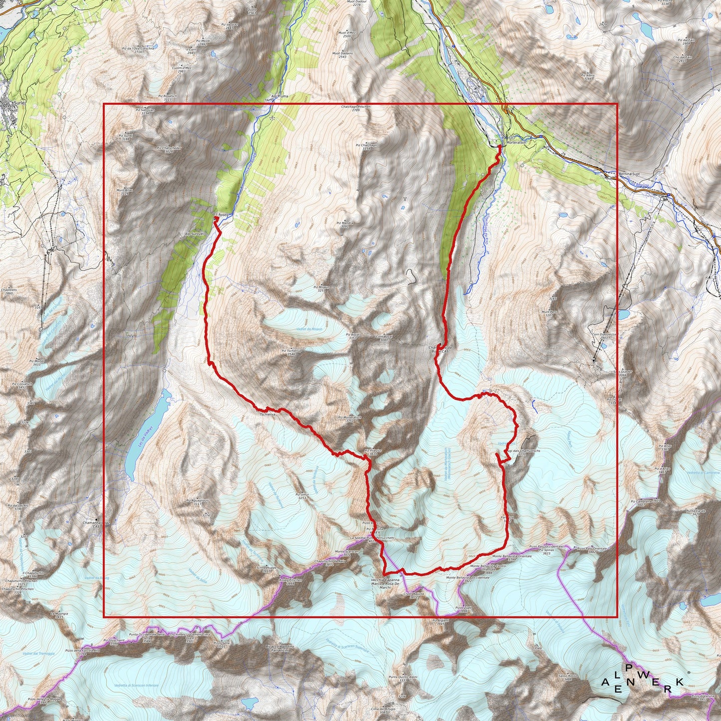 Bergrelief Track | Piz Bernina – Biancograt