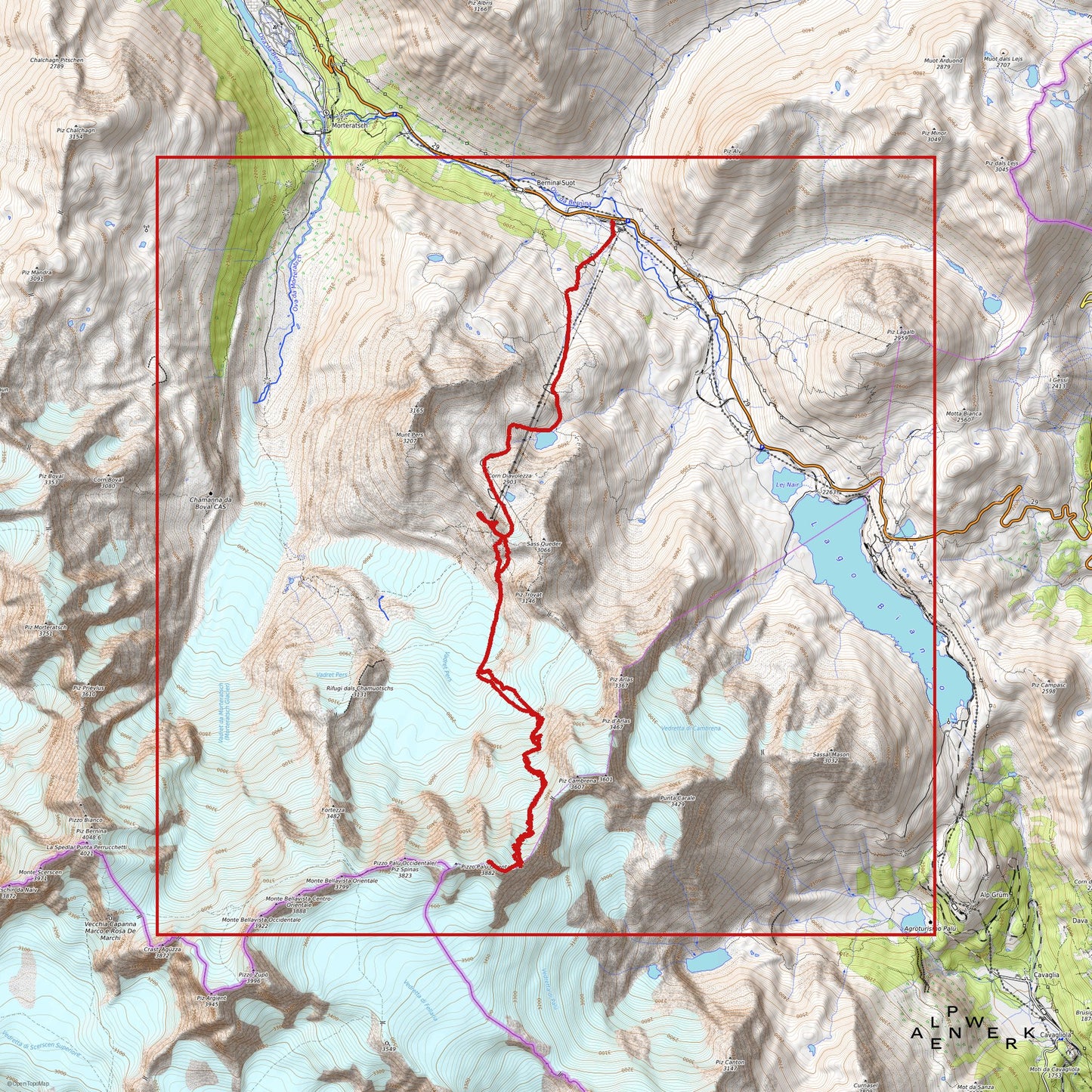 Bergrelief Track | Piz Palue – Ostgrat
