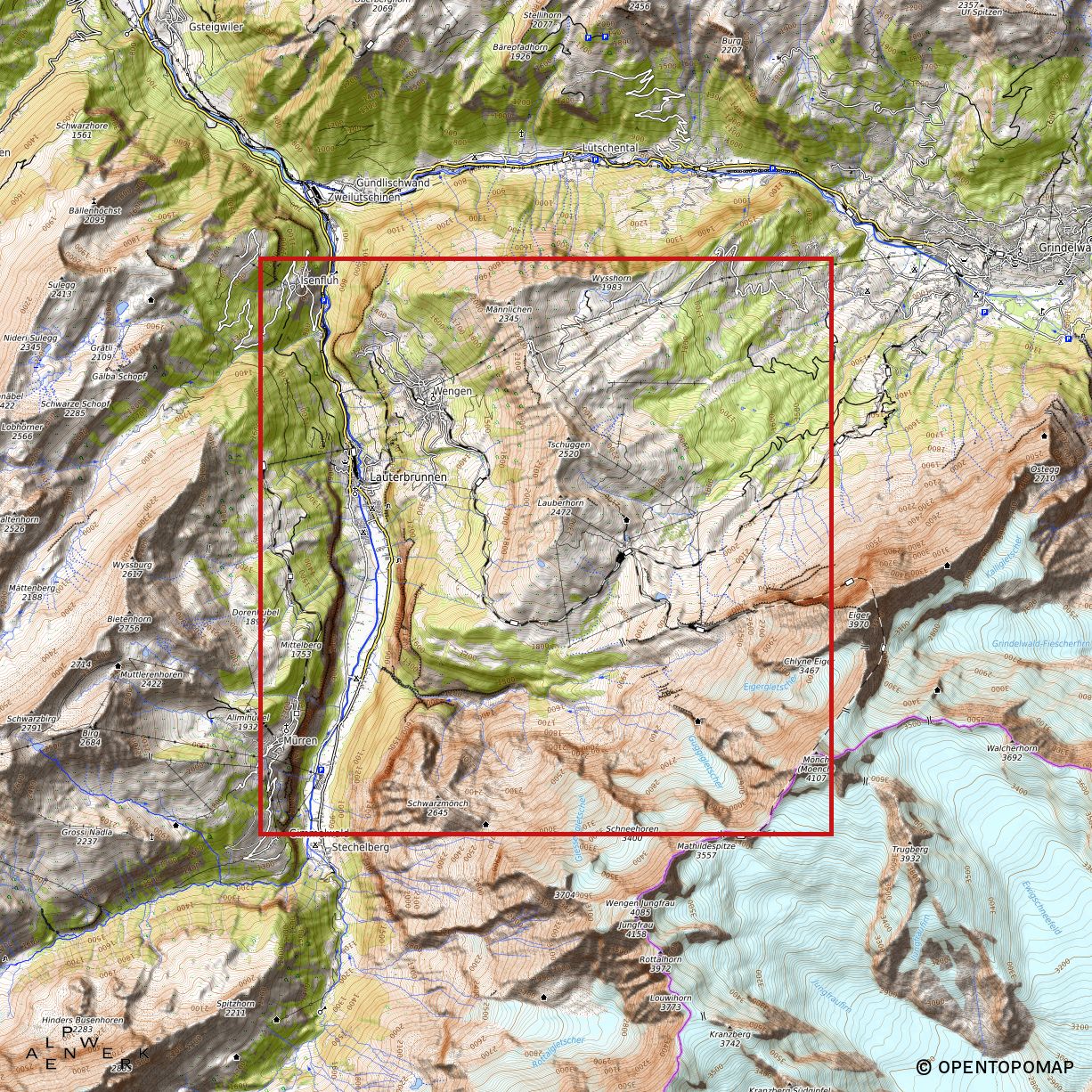 Bergrelief Track | Lauberhorn - Wengen - Abfahrt | Skirennen
