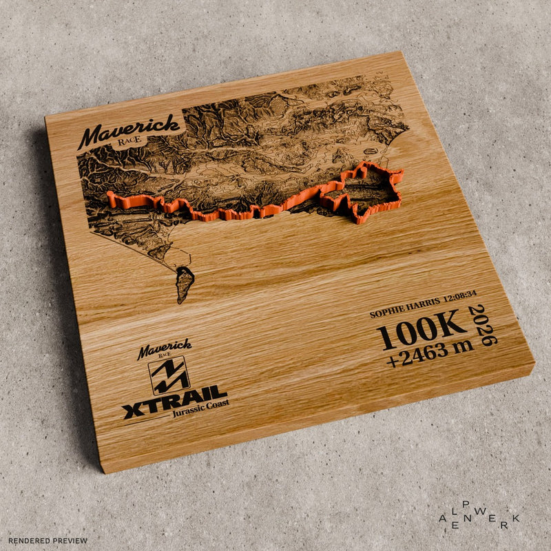 TrailMap Maverick X-Trail Jurassic Coast 2026 engraved in solid oak