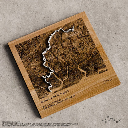 TrailMap Transalpine Run 2026, Draufsicht mit den sieben Etappenorten