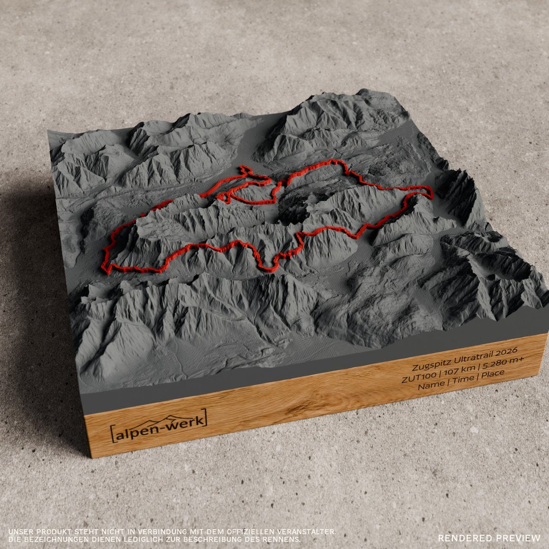 Zugspitz Ultratrail 2026 Relief Track - Anthrazit, roter Track, Base, Eiche