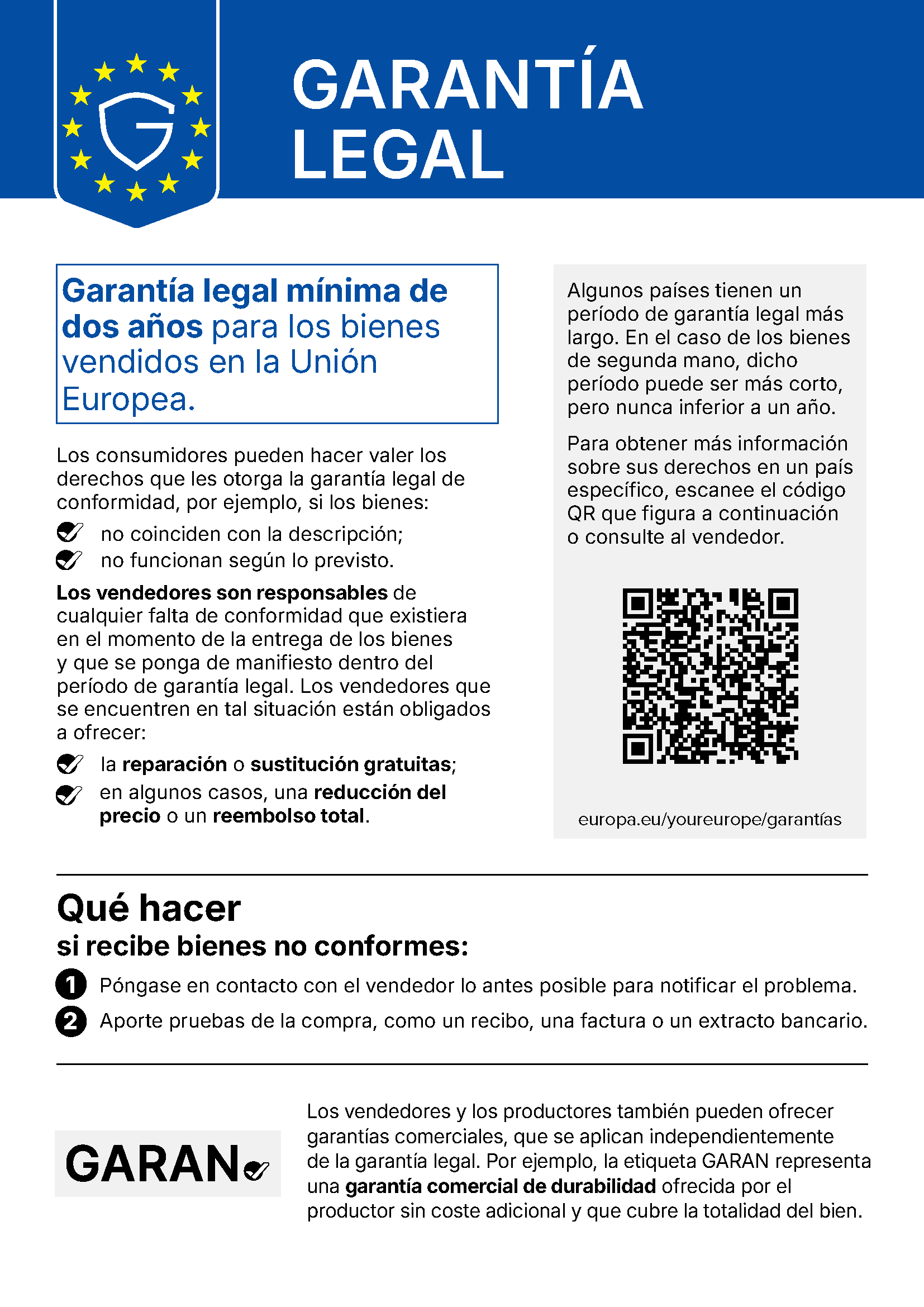 Aviso de la UE: garantía legal