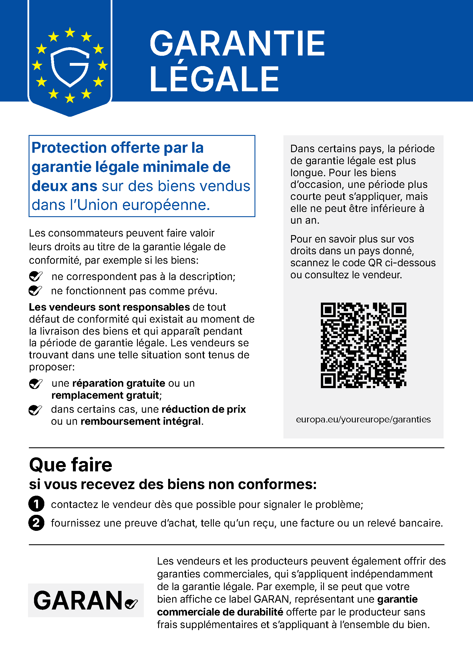 Avis de l'UE : garantie légale